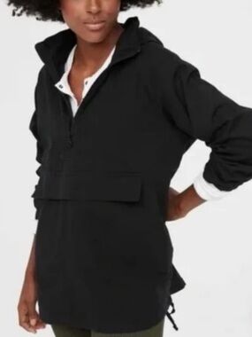 Aerie Offline 100% Cotton Oversized Pullover 1/4 Zip Anorak Jacket, Black – S